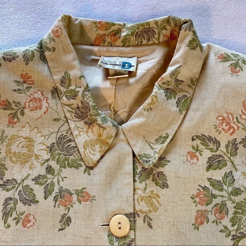 Vintage Paul Harris Lined Floral Linen Rayon Blazer Size Large - Picture 5 of 15